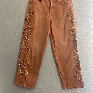 Altar'd State Rust Orange Embroidered Straight Leg Jeans